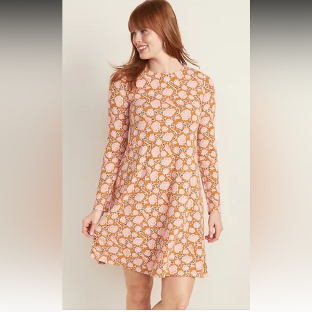 Old Navy Jersey Knit Swing Dress Ochre Floral Size Small New With Tag